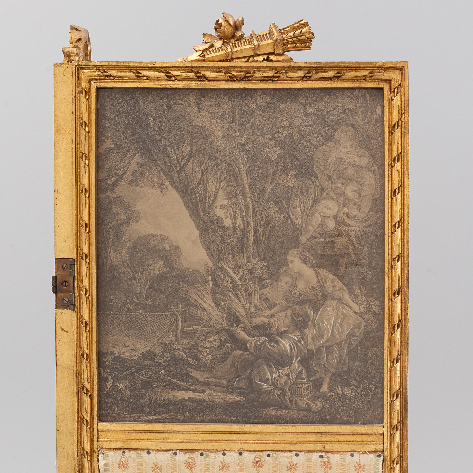 A gustavian style folding screen, first half of the 20th century.