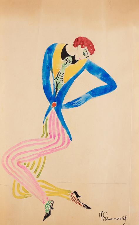 Isaac Grünewald, Dandy in a blue jacket and striped trousers.