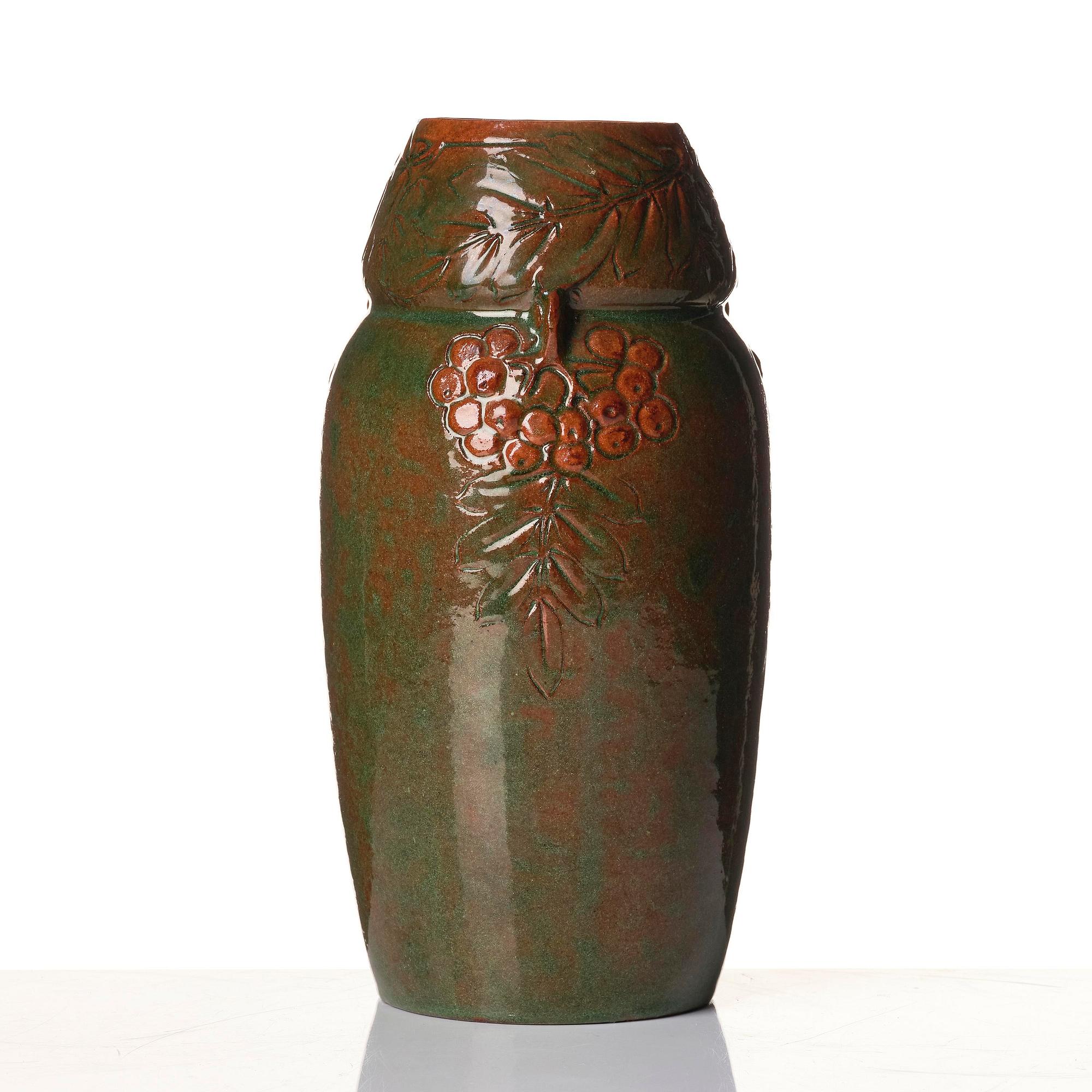 Hilma Persson-Hjelm, a glazed earthenware art nouveau vase, executed in her studio, Arvika 1908. Nr 684.