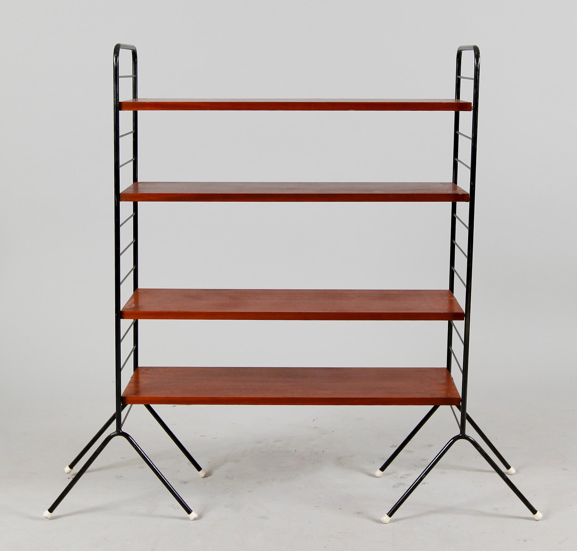 BOKHYLLA, metall och mahogny, 1900-talets mitt.