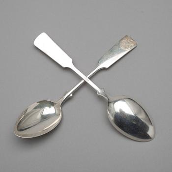 SKEDAR, 6 st, BESTICK, 3 st, nysilver, Mussla-serie, bl. a. Sorsakoski. 1900-talets senare hälft.