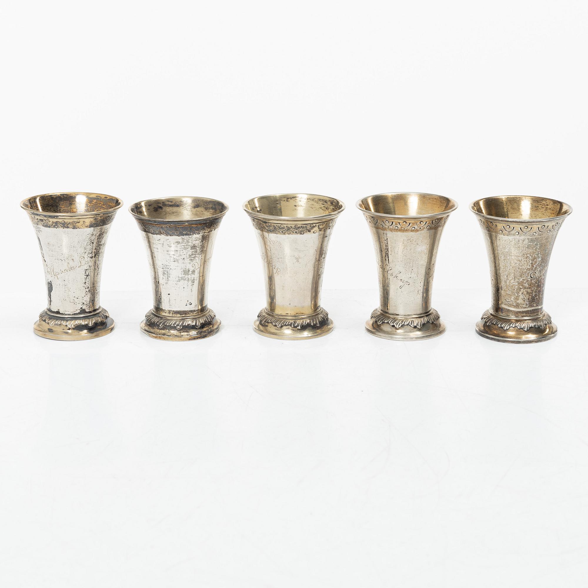 Ten Swedish silver beakers, mark of KG Markströms, Uppsala, some 1905.
