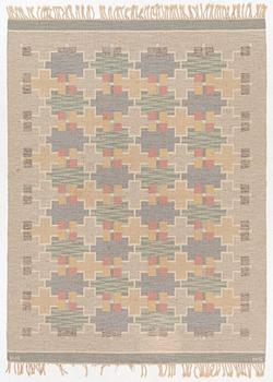Rug, flat weave, Maj Svanström, Klockaregården, approx. 242 x 180 cm.
