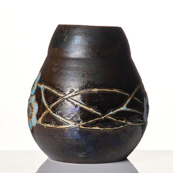 Hilma Persson-Hjelm, a glazed earthenware art nouveau vase, executed in her own studio, Arvika 1918. No 5196.