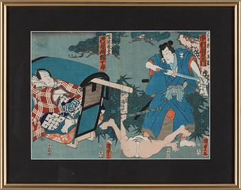 Utagawa Kunisada Kochoro Toyokuni III · UTAGAWA KUNISADA, träsnitt, diptyk, Japan, 1800-tal