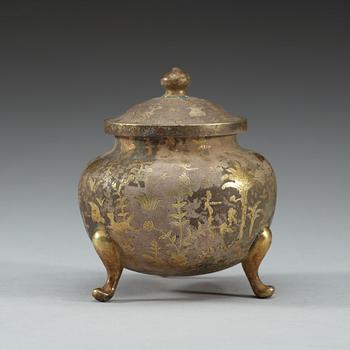 A silver gilt tripod censer, presumably Tang dynasty.