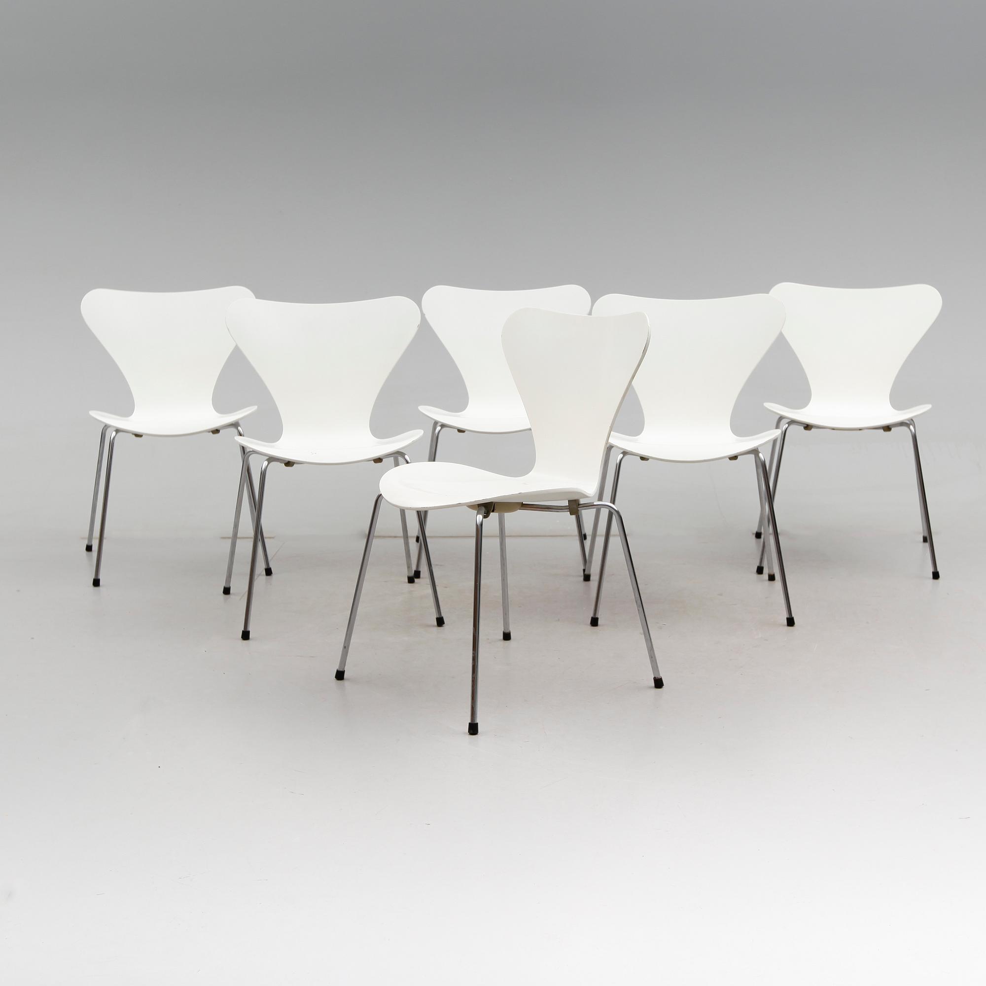 STOLAR, 6 st, "Sjuan", Arne Jacobsen, Fritz Hansen, 1980-tal.