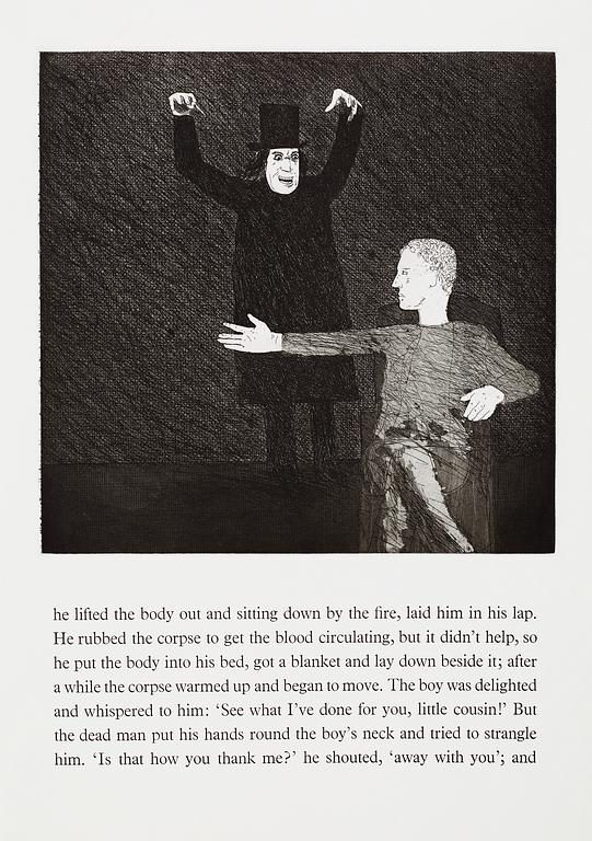 David Hockney, "The boy who left to learn fear", ur: "Illustrations for six fairy tales from the brothers Grimm".