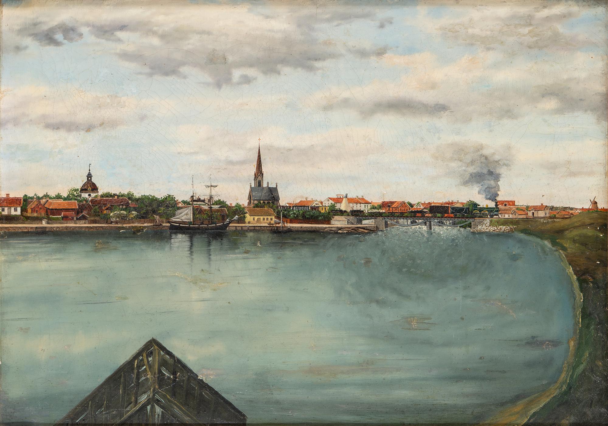 OKÄND KONSTNÄR, olja på duk, "Falkenberg", 1800-talets senare del.