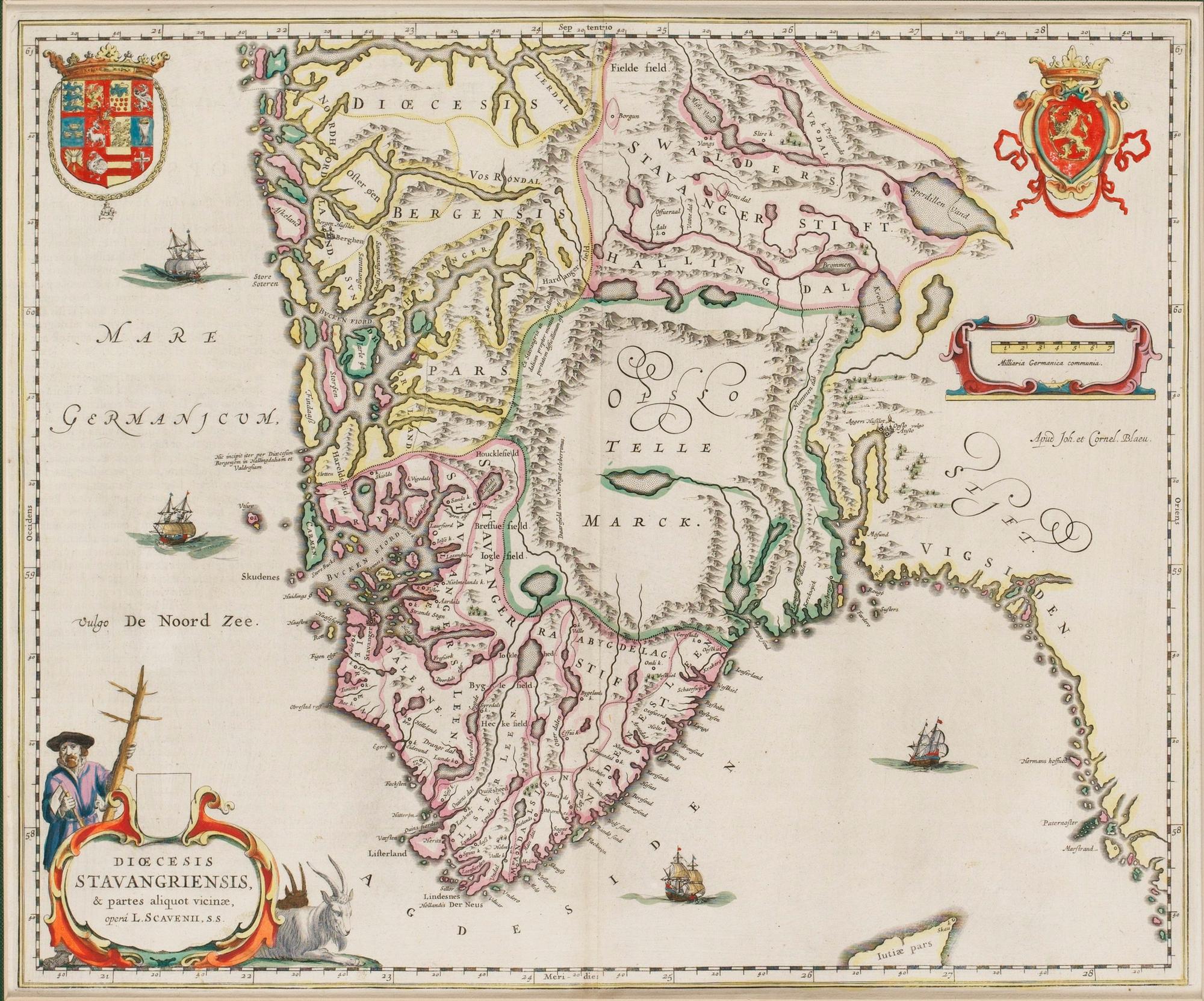 Willem Janszoon Blaeu, "Diocesis stavangriensis, & Partes Aliquot Vicinae, Operâ L. Scavenii, S.S.".