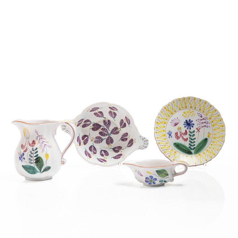 Stig Lindberg, Four faience service pieces, Gustavsberg Studio.