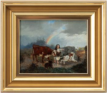 Gustaf Brandelius, Flicka med ko, kalv och hund.