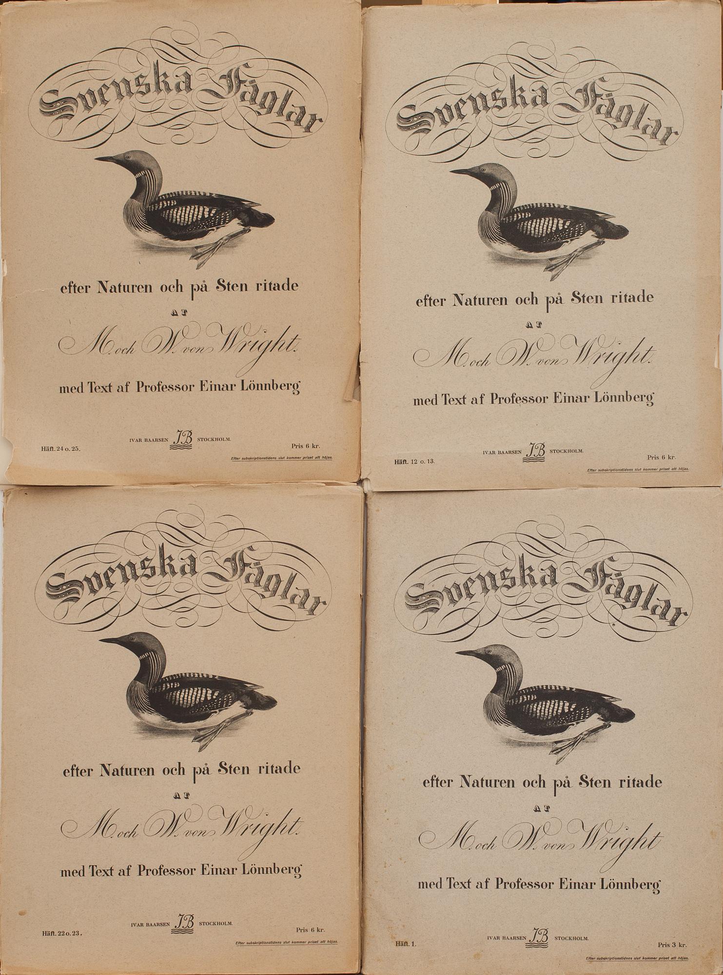 WILHELM VON WRIGHT, 4 st, "Svenska fåglar".
