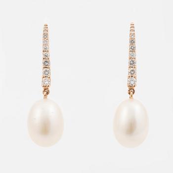 Earrings 18K rose gold with cultured pearls and brilliant-cut diamonds.