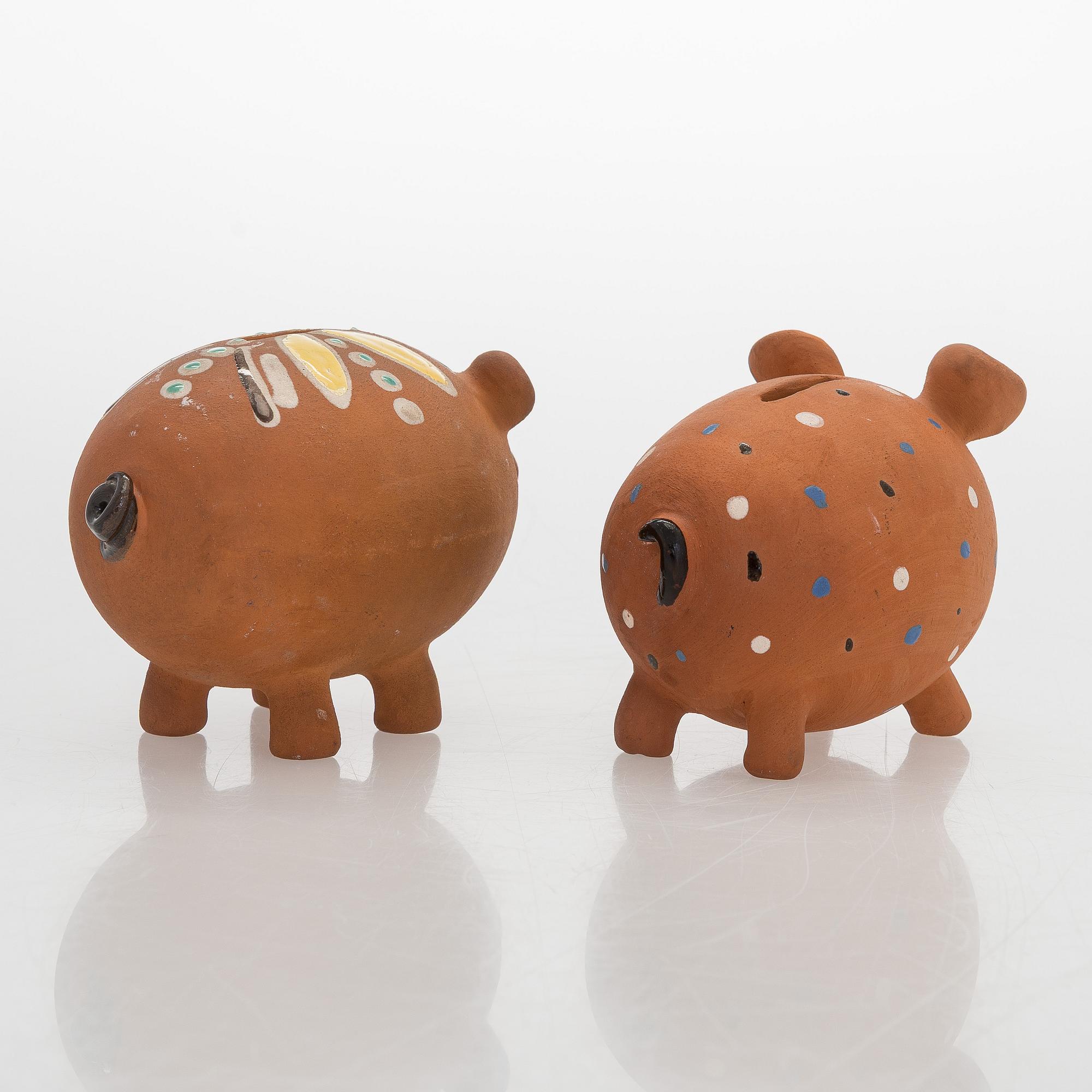 Marita Lybeck, figurines, 8 pcs, red clay, signed ML.