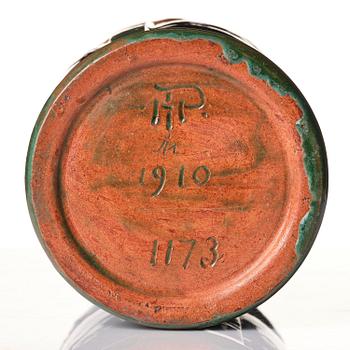 Hilma Persson-Hjelm, a glazed earthenware art nouveau vase, executed in her own studio, 1910. No 1173.