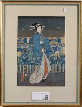 Utagawa Toyokuni I · TOYOKUNI, UTAGAWA, hans skola. Träsnitt, Japan, 1800/1900-tal.
