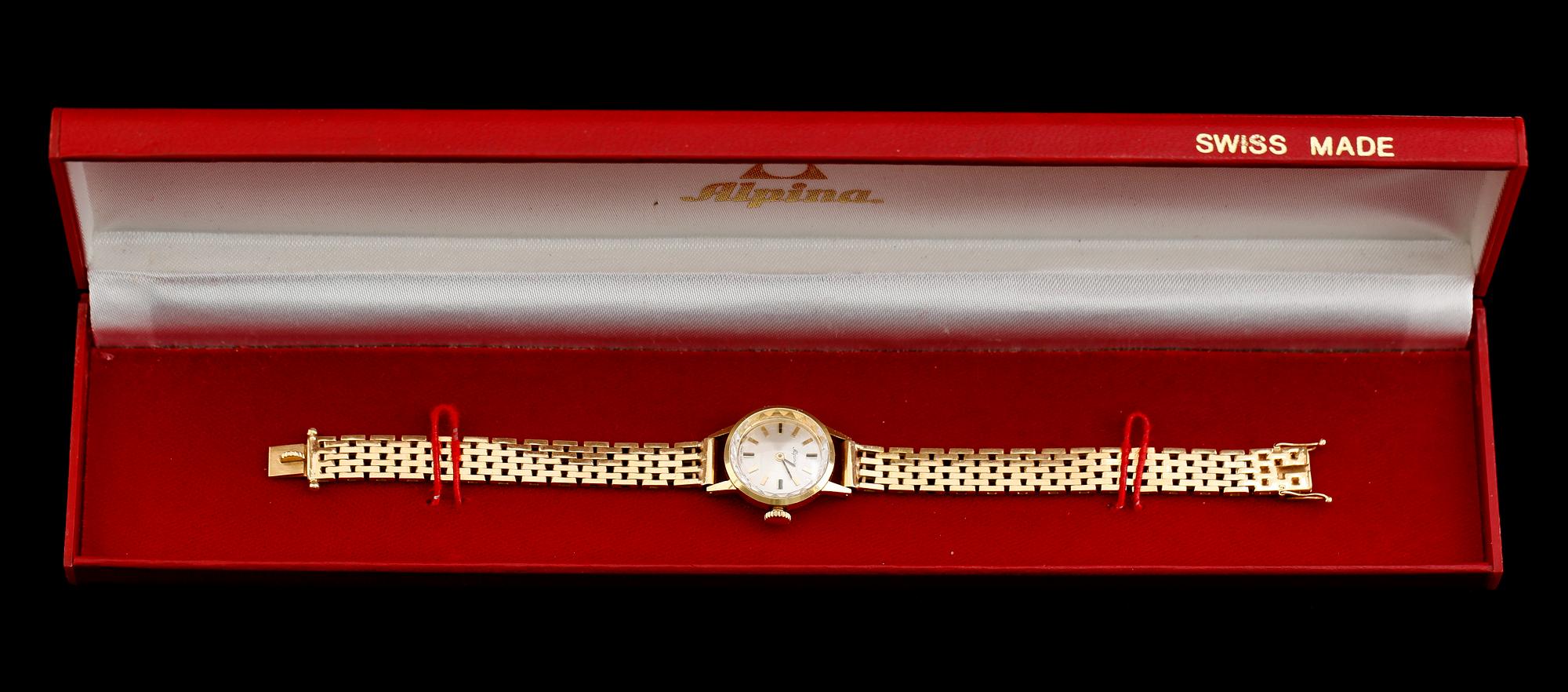 ARMBANDSUR, 18 k guld, Alpina. Total vikt inklusive ur 27,8 g.