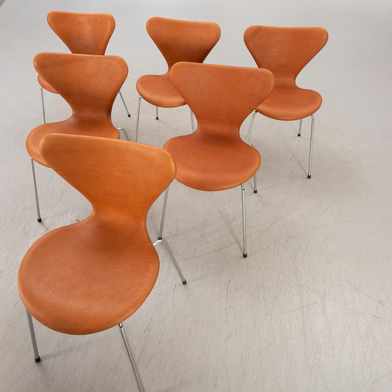 Arne Jacobsen, chairs, 6 pcs, "Sjuan", for Fritz Hansen, Denmark.