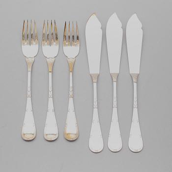 FISKBESTICK, 24 delar, nysilver, CG Hallberg, Stockholm.