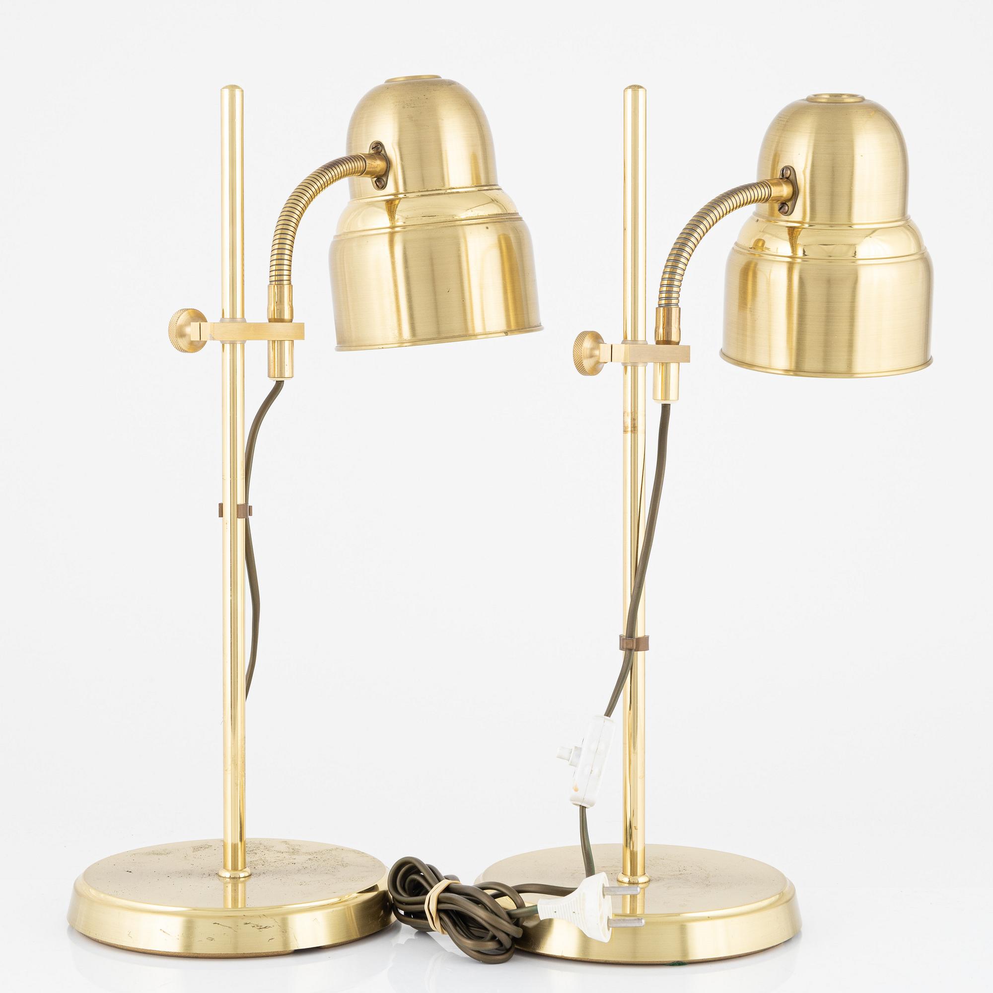 A pair of brass table lamps, Ewå, Värnamo, Sweden, second half of the 20th century.