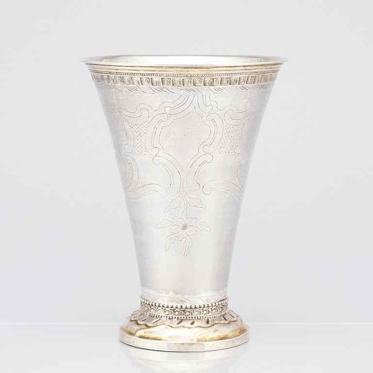 A Swedish 18th Century parcel-gilt silver beaker, mark of Erik Enander, Uppsala 1786.