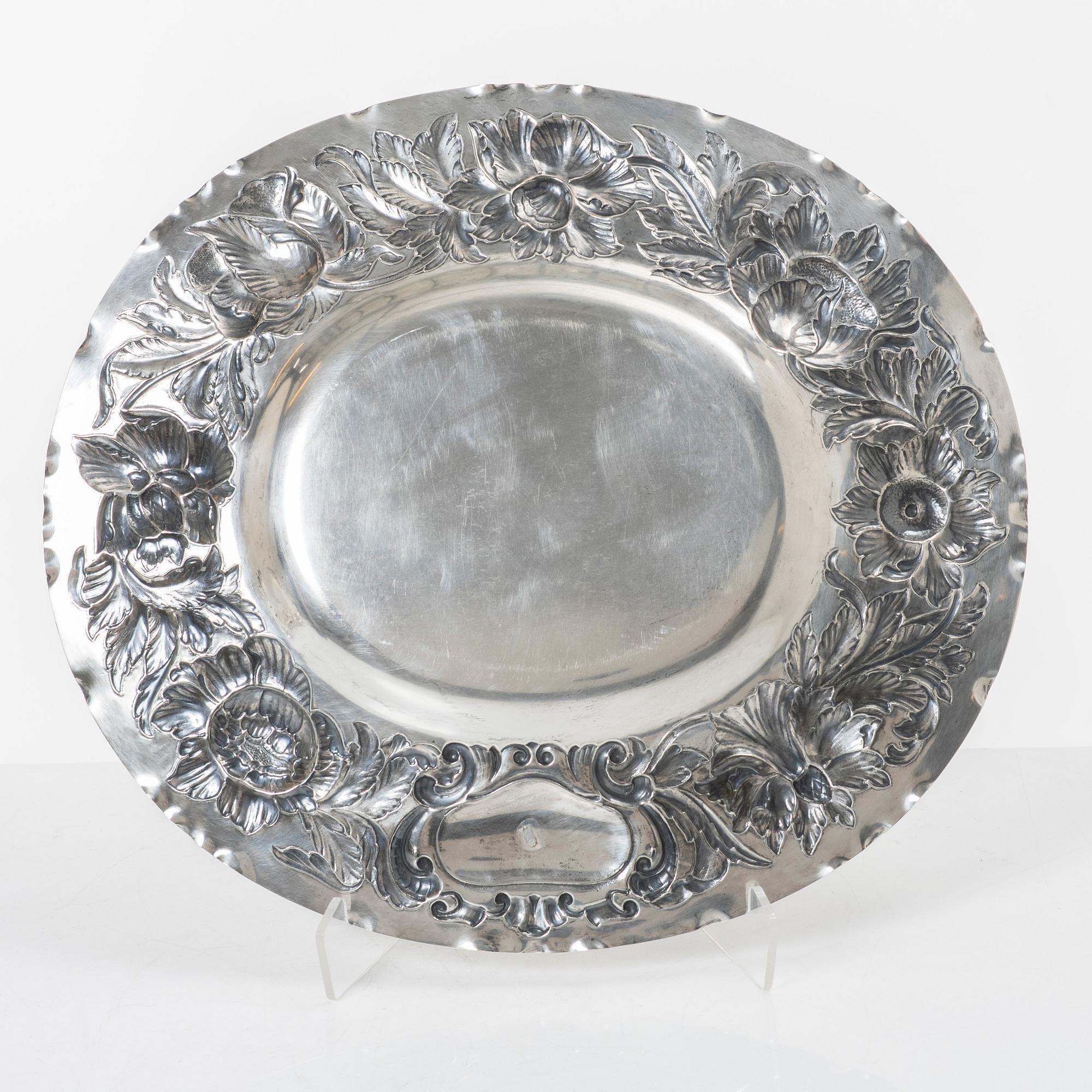 A Baroque style silver presentation dish, mark of GAB, Stockholm 1951.