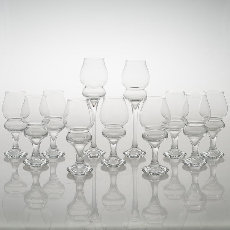 TIMO SARPANEVA, set of 9+2 'Lokkiluoto' (Seagull rock) drinking glasses for Iittala.