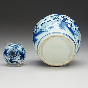 A blue and white jar with cover, Ming dynasty, Tianqi (1621-27).