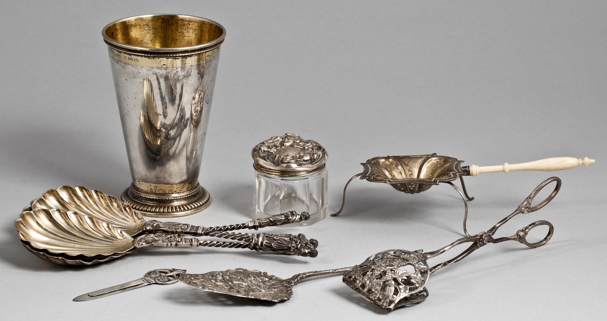 PARTI SILVER, 10 delar, Sverige resp England 1800/1900-tal. Ca 630 g.