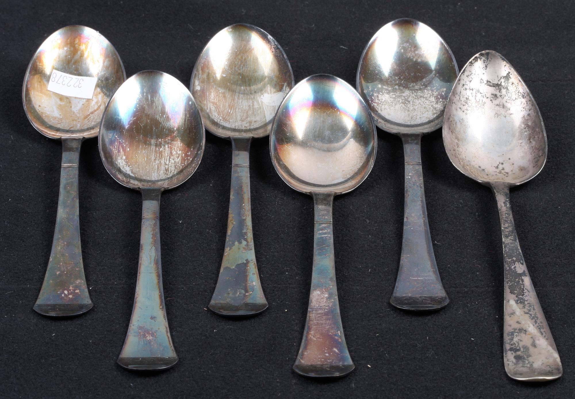 MATSKEDAR, 6 st, silver, GAB samt okända stämplar. 1900-tal.