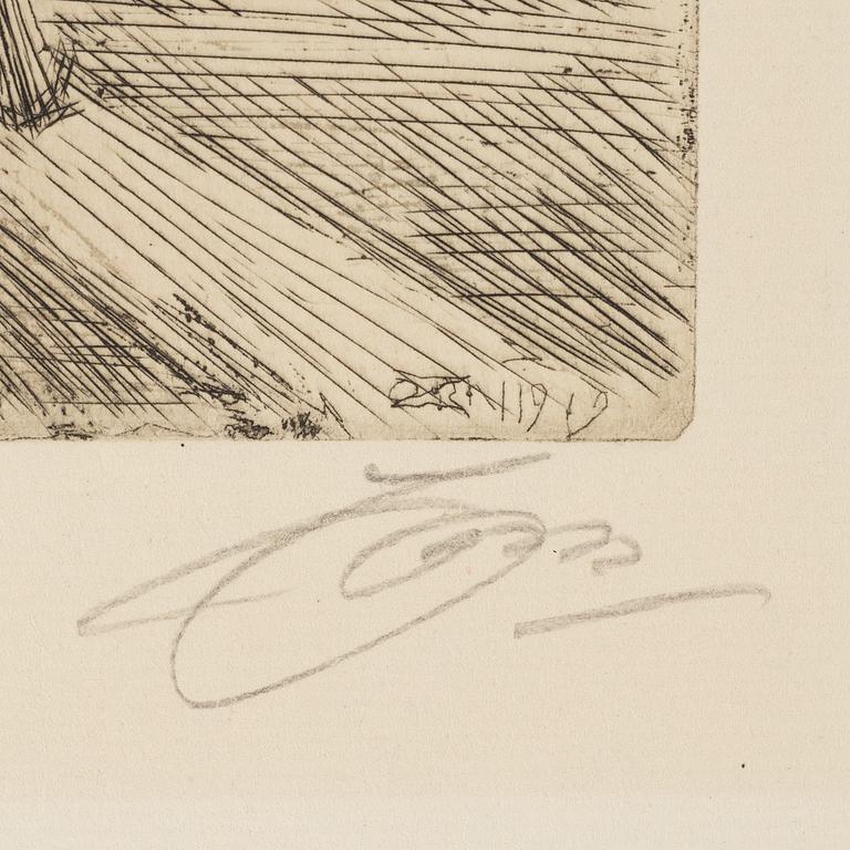 Anders Zorn, etching, 1919, signed in pencil.