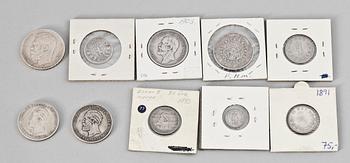 MYNT, 10 st, silver, Norge, Sverige samt Ryssland, 1800-tal.