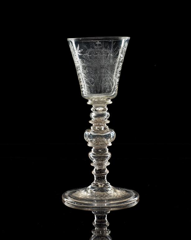 A Swedish Kungsholm goblet with the Royal Arms of Ulrica Eleonora, 18th Century.