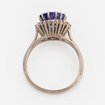 Ring, faceted tanzanite, brilliant cut diamonds, 14K white gold, 1973.