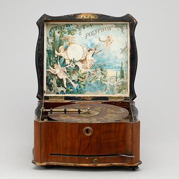 SPELDOSA MED SKIVOR, 33 st, Polyphon, Tyskland, omkring 1900.