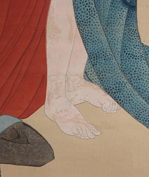 RULLMÅLNING, tusch och färg på papper. Okänd konstnär, Japan, 1800-talets mitt.