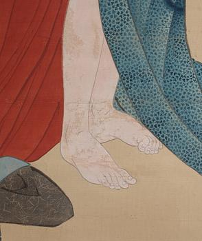 A Japanese hanging scroll, ink and color on paper, unknown artist, mid 19th Century.