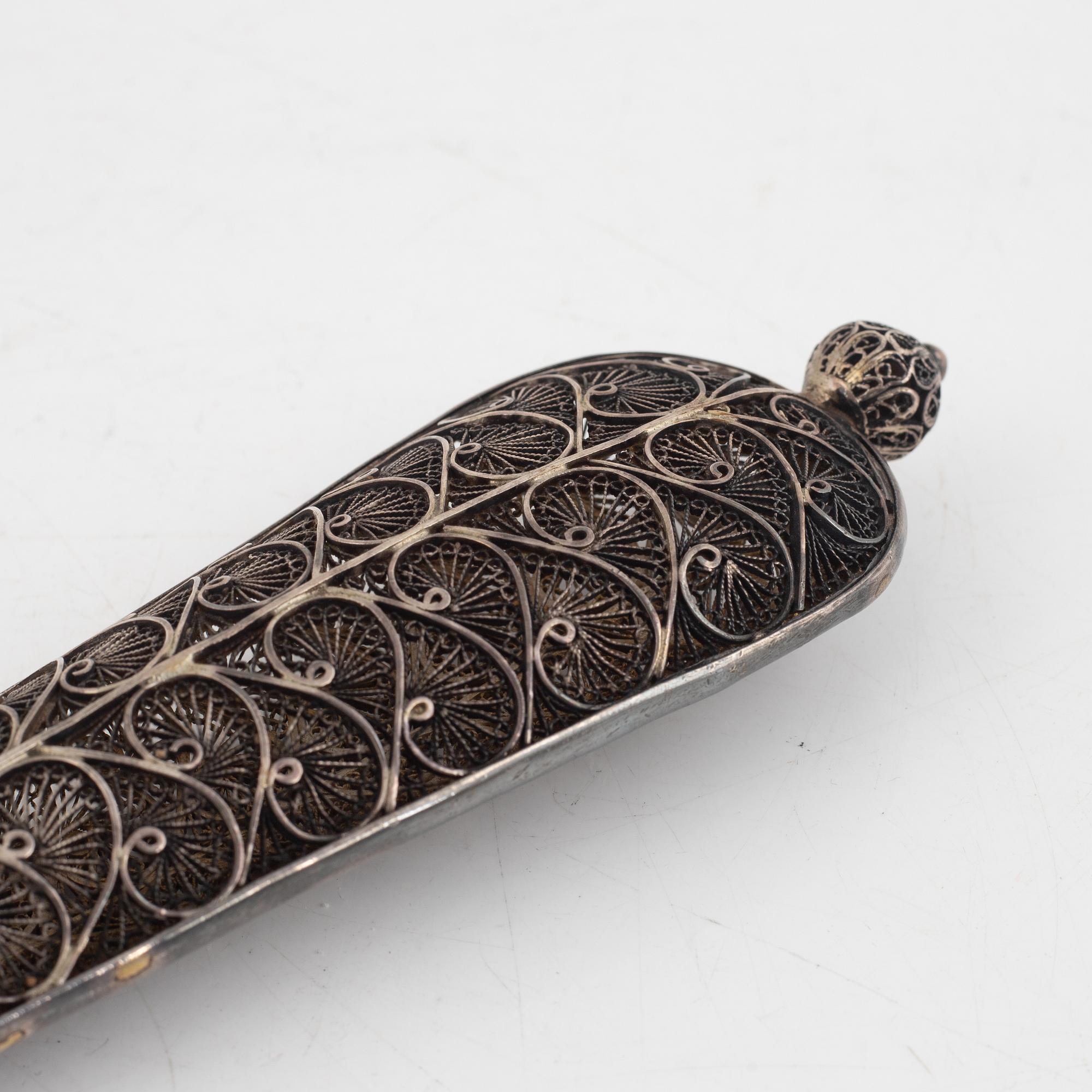 Dagger/letter opener, filigree work, possibly low-grade silver, not ...