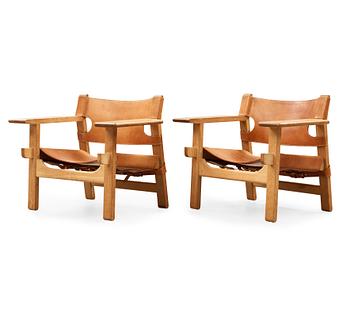 12. A pair of Børge Mogensen oak and leather 'Spanish Chair', Fredericia Stolefabrik, Denmark.