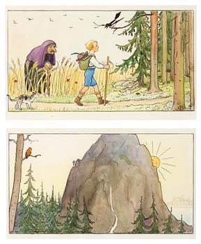 15. ELSA BESKOW, ett par, akvarell och tusch, en med monogramsign.