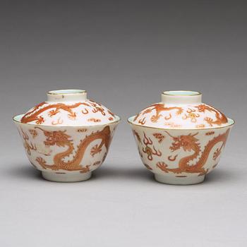 A set of two five clawed dragon cups with covers, China, early 20th Century with mark.