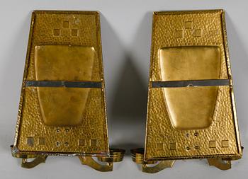 VÄGGLAMPETTER, 1 par, mässing, jugend.