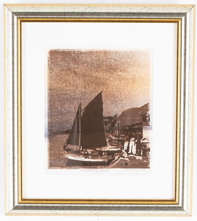 Lars Lerin, wood cut, coloured, signed and dated -94.