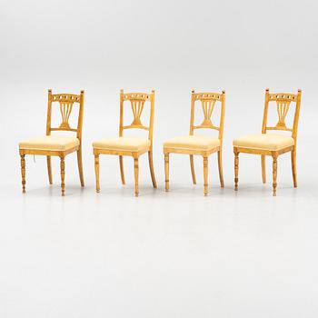 Four birch art noveau chairs, early 20th Century.