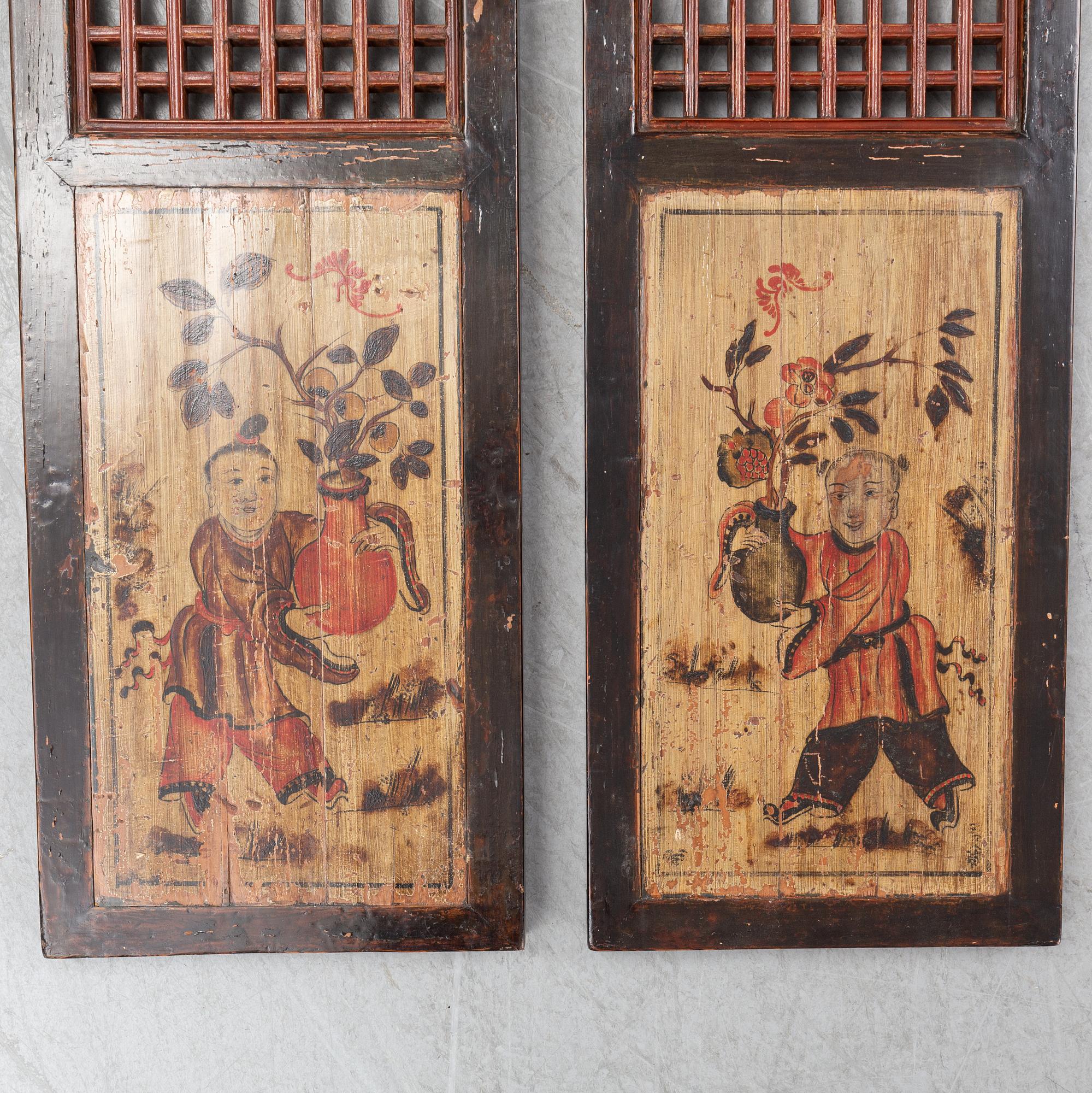 Väggpaneler, 2 st, Kina, tidigt 1900-tal.