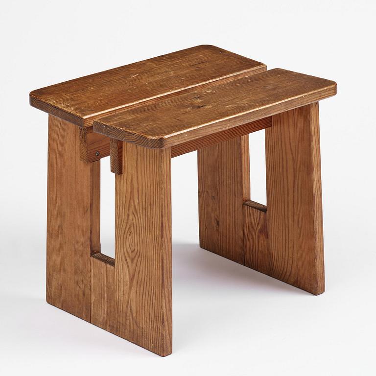 Axel Einar Hjorth, a "Skoga" stained pine stool, Nordiska Kompaniet, Sweden, 1930s.