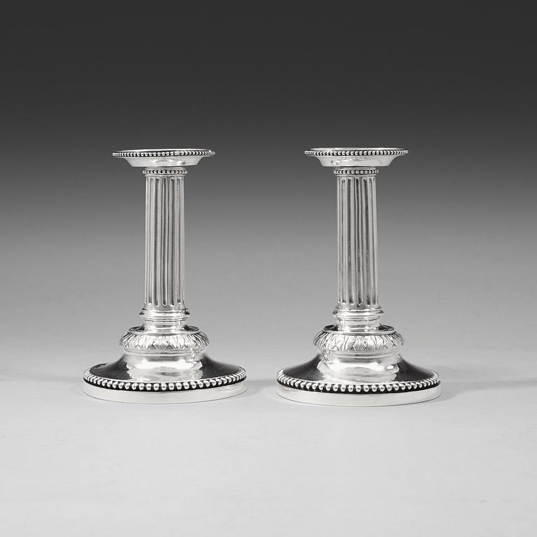 A pair of Swedish 18th century silver candlesticks, Petter Eneroth, Stockhol 1786.