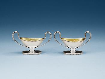 739. A pair of Swedish 18th century parcel-gilt salts, makers mark of Anders Fredrik Weise, Stockholm 1789.