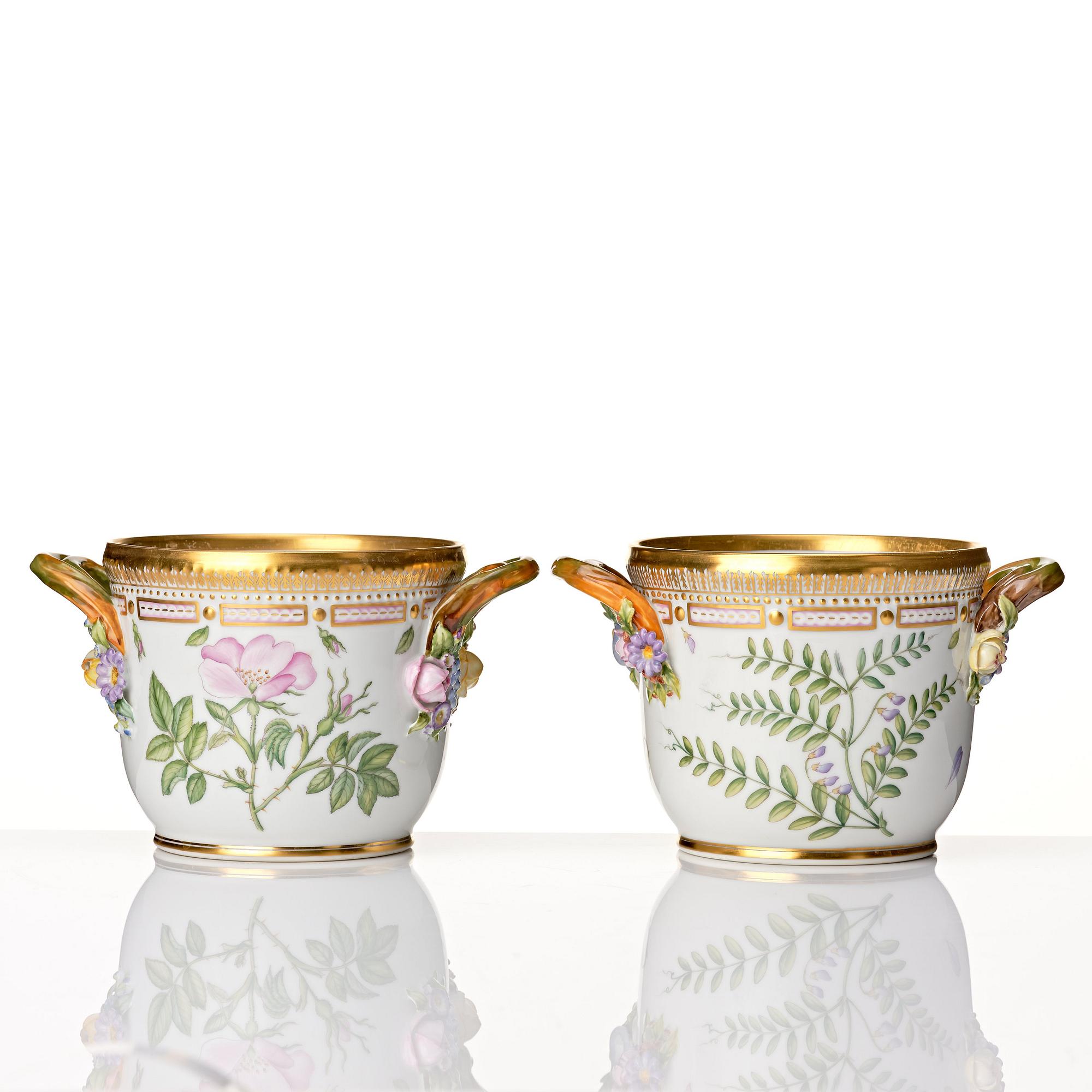A pair of Royal Copenhagen 'Flora Danica' flower pots/wine coolers, Denmark, 20th Century.